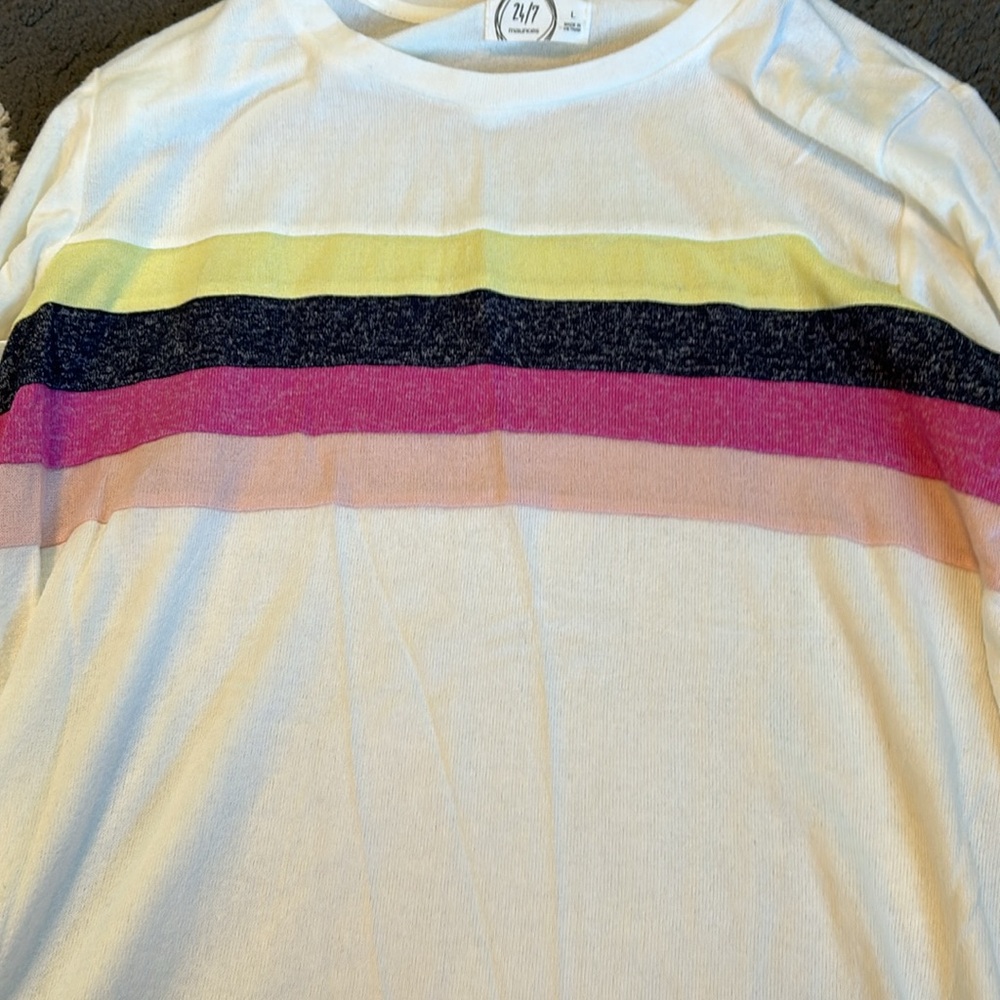 NWT 24/7 Pieced Stripe Cozy Baseball Tee - Picture 2 of 5